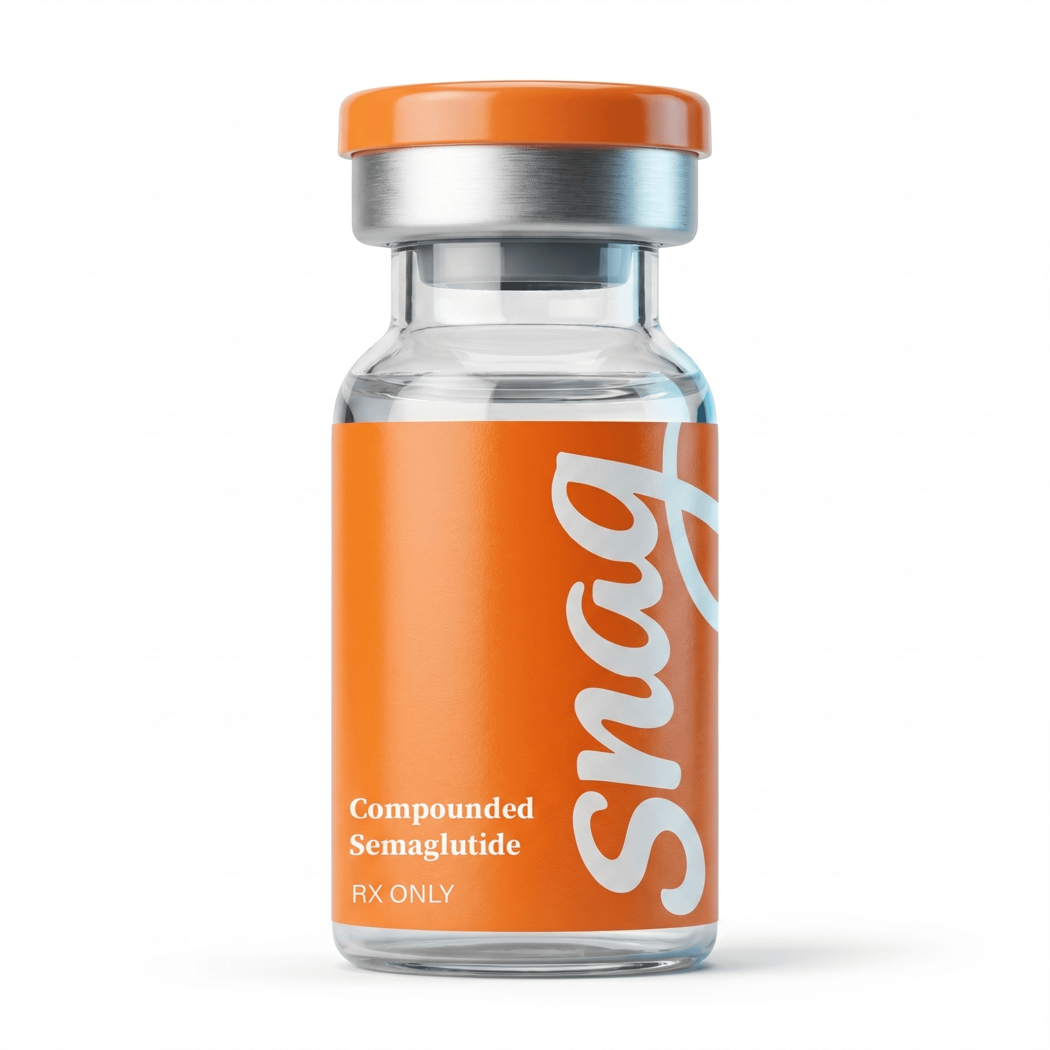 Compounded semaglutide injection vial with dark amber label, RX only